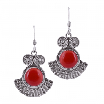 Vintage style pure silver round stone earrings